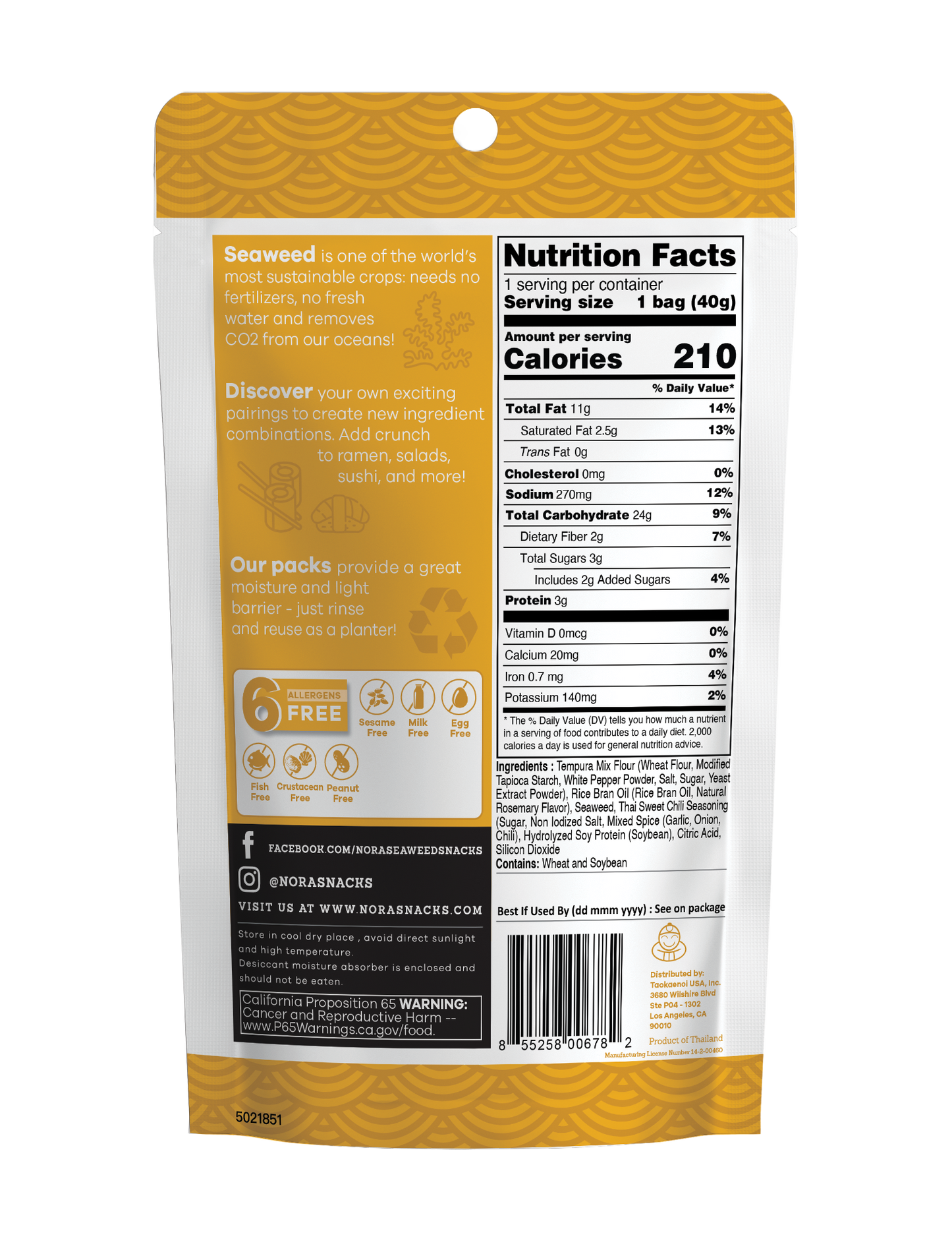 Nora Snacks Sweet Chili Sauce Tempura 6-Pack