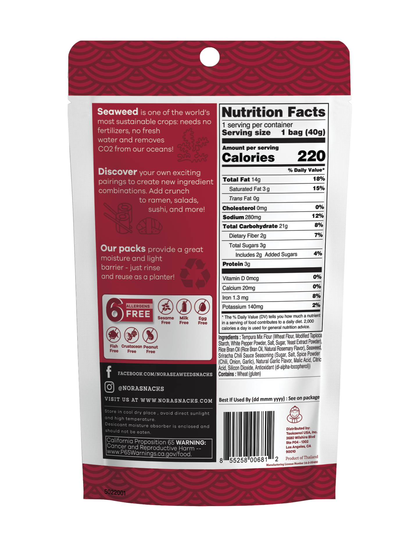 Nora Snacks Sriracha Sauce Tempura 6-Pack